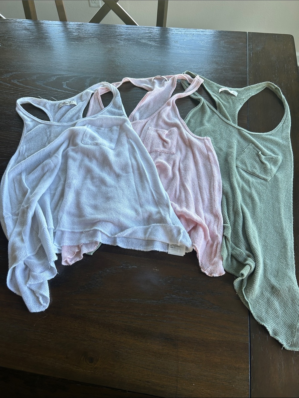 Abercrombie & Fitch Pink, White & Olive Green Ribbed Tank Tops (3)